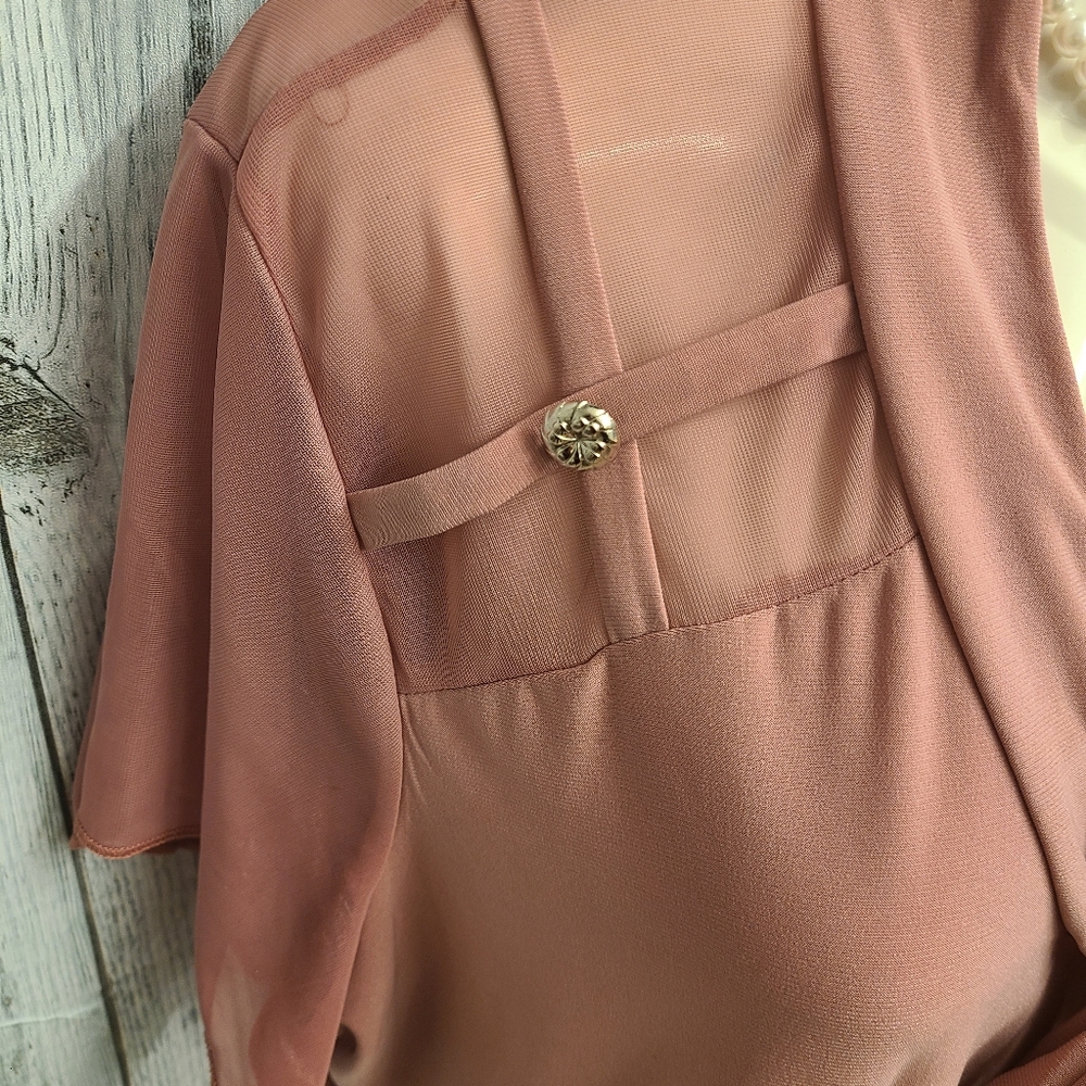 Liz McCoy Tie-Front Top with Sheer Top/Sleeves, Size 1X - Picture 2 of 7
